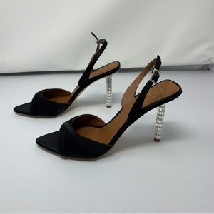 Malone Souliers Womens Joss Black Mules Strap Heel‎ Shoes 41 Crystal NIB S0414